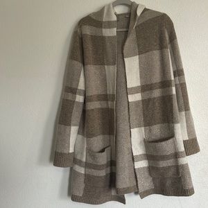 Cream Plaid Hooded Cardigan
